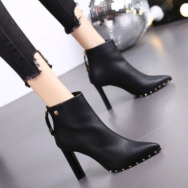 

boots short women shoes 2021 autumn and winter thin heel black stiletto pointed high heels mart