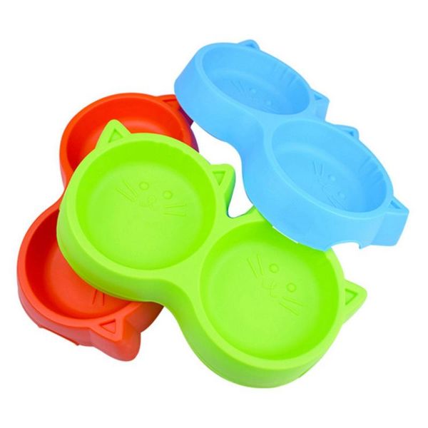 

dog bowls & feeders 2 in 1 water and food pet bowl cat face design anti-slip plastic double