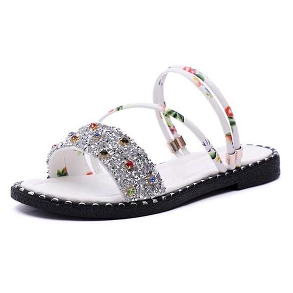 

sandals 2021 two wear slippers woman summer outdoor diamond flats student flat bottom womens shoes zapatos de mujer, Black