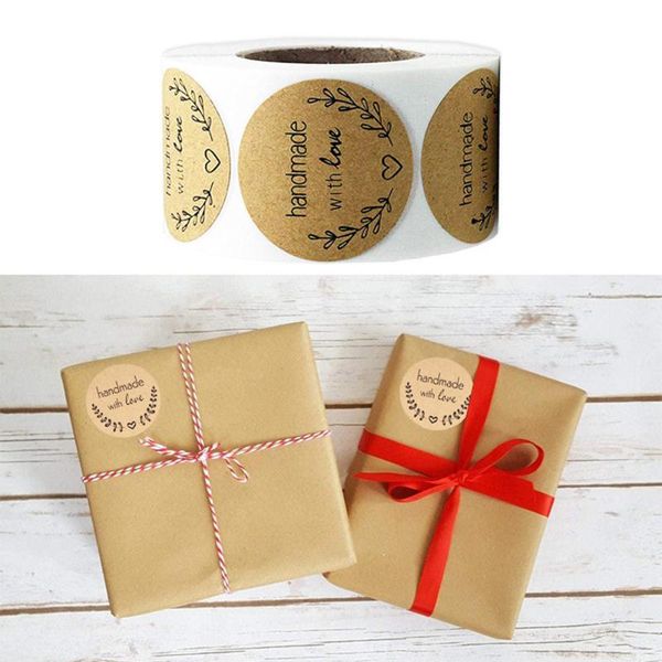 

gift wrap 500pcs round natural kraft handmade stickers scrapbooking for package adhesive thank you sticker seal labels stationery