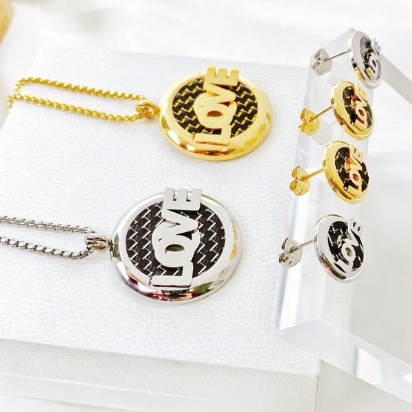 

earrings & necklace stainless steel jewelry set classic pendant love series design sweater chain heart, Silver