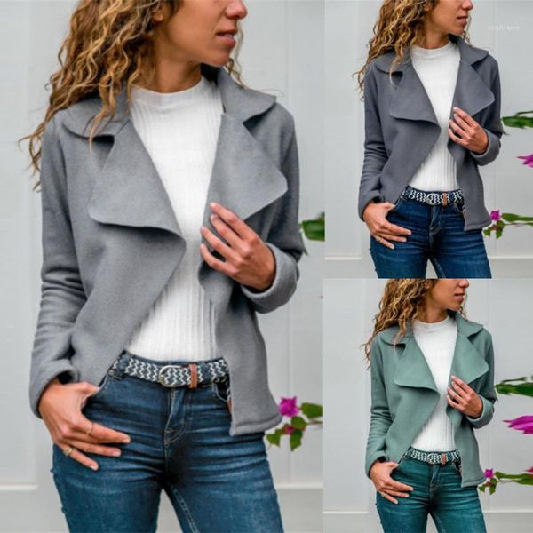 

women's jackets fashion women casual elegant turn-down collar solid color slim long sleeve lapel cardigans coats female short jacket, Black;brown