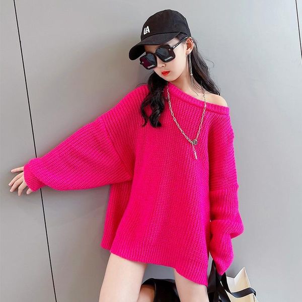 

pullover spring and autumn girls green red fashion strapless sweater loose casual knitted jackets, Blue