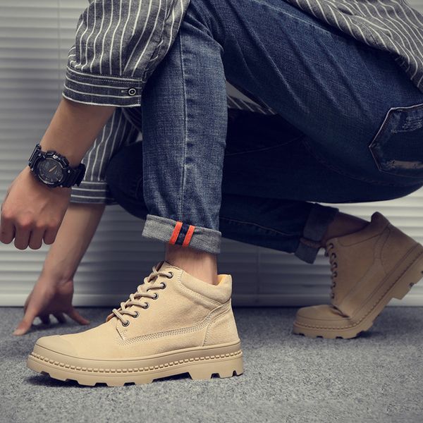 

boots -38-44 pop fashion men's working footware all-match casual high vamp martin korean genuine leather leisure military, Black