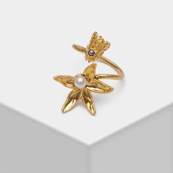 

cluster rings amorita elegant open adjustable flower ring, Golden;silver