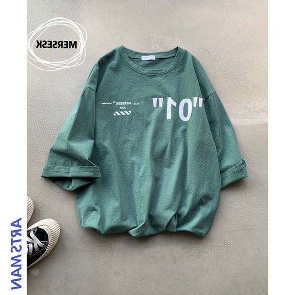 

men's shirt summer men's quarter short t-shirt round neck loose print youth half sleeve upper garment, White;black