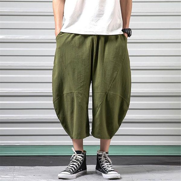 

men's pants summer & spring japan style men cotton linen harem japanese trousers straight loose ankle-length trouser, Black