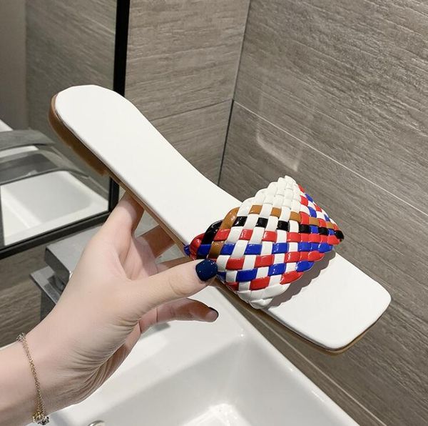 

summer women non-slip all-match fashion beach shoes flat large size slippers one-word braided belt wear sandals, Black