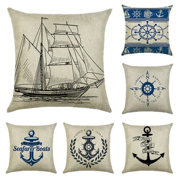 

cushion/decorative pillow boat ship geometric pattern print cushion cover linen decorative for sofa seat soft throw case 45x45cm home decor