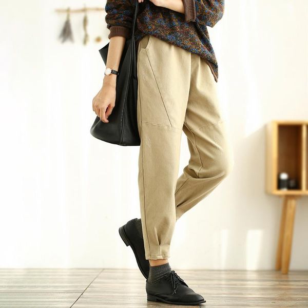 

women's pants & capris full length solid color elastic waist plush warm harem 2021 winter leisure comfortable all-match women, Black;white