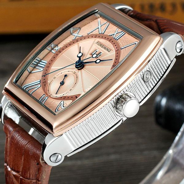 

wristwatches relogio masculino forsining men's watches square watch men automatic mechanical male clocks man, Slivery;brown