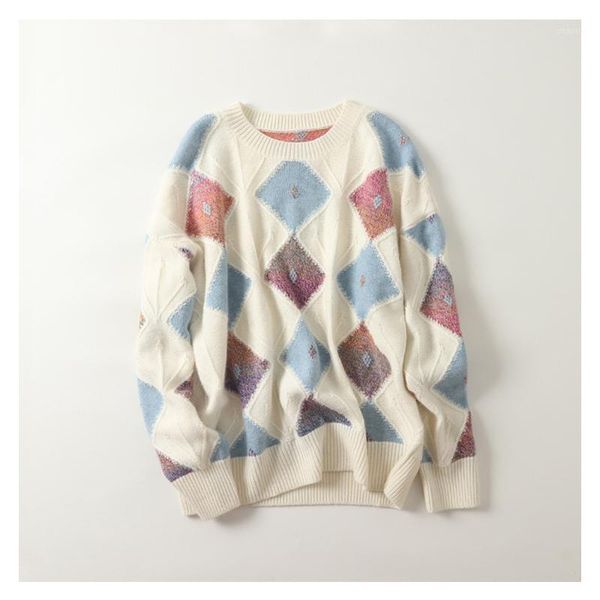 

luxury 100% cashmere sweaters female fashion jacquard winter chic pullovers women knitted oversized england style jumper women's, White;black