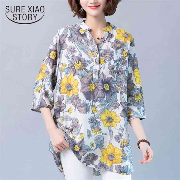 

fashion women blouses floral print blouse shirts plus size short sleeve summer 3820 50 210506, White