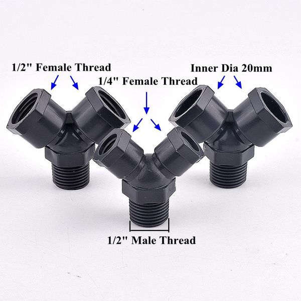

watering equipments 1pc 1/2" 1/4" female/male thread 20mm upvc connector garden irrigation y type tee sampling valve aquarium wate