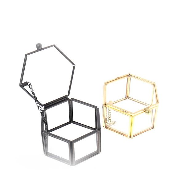 

jewelry pouches, bags hexagon transparent glass ring box wedding geometric clear organizer holder tablecontaine, Pink;blue