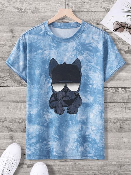 

men tie dye dog print tee w0am#, White;black
