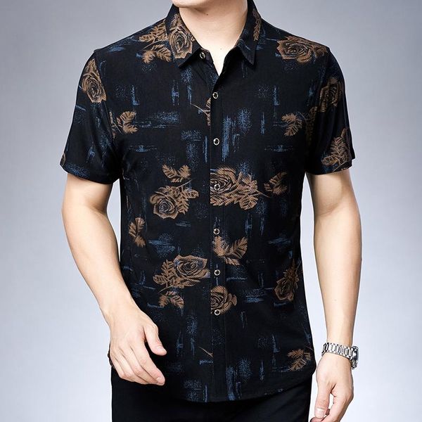 

2021summer men flower shirts mens casual short sleeve print shirt fashion male loose beach hawaiian men's, White;black
