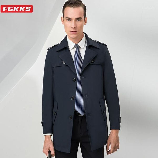 

men's trench coats fgkks spring men coat fashion brand simple slim wild business casual overcoat male, Tan;black