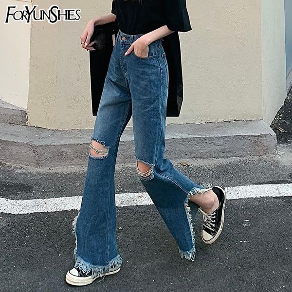 

high waist woman mom jeans ripped hollow burr side split wide leg harajuku denim pants korean fashion flare trousers streetwea women's, Blue