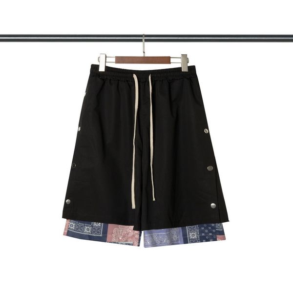 

fashion designers new fog style velvet breasted casual shorts summer loose trend ribbon capris clothes men's printed, Black