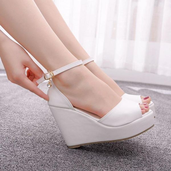 

summer large size wedge sandals bohemian fish mouth rope high heel women, Black