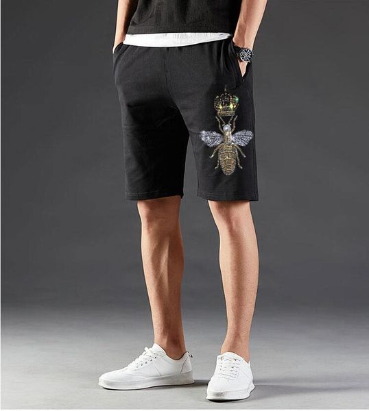 

men joggers shorts mens rhinestones short pants drill fitness male beach men's, White;black