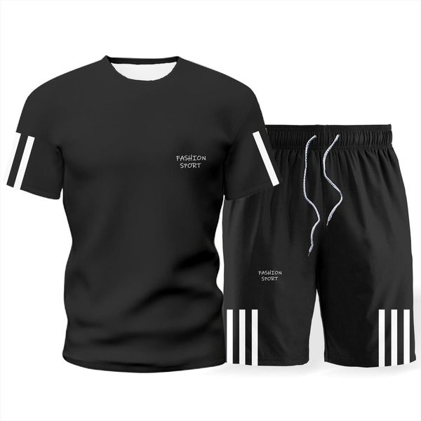 

sets, casual sportswear two piece mens tracksuit 3dt shirt shorts suit summer short sleeved fashion round neck t, Gray