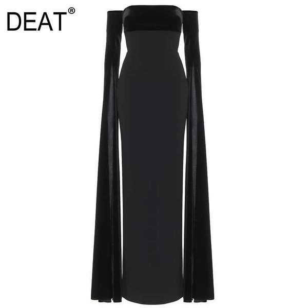 

[deat] women dress banquet slash neck high waist long sleeve solid color loose fit fashion spring summer 13u909 210527, Black;gray