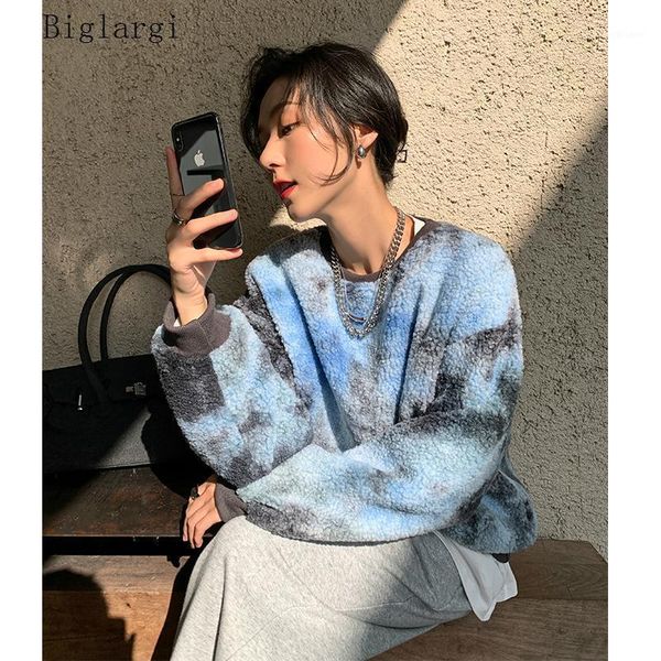 

women's hoodies & sweatshirts tie dye hoody women autumn winter 2021 thick imitation lamb hoodie sweatshirt korea style ladies furry, Black