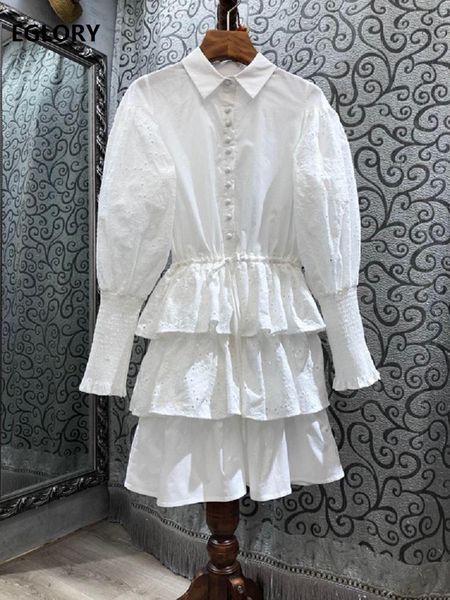 

arrival dress 2021 spring summer runway women turn-down collar cascading ruffle patchwork long sleeve casual cotton dresses, Black;gray