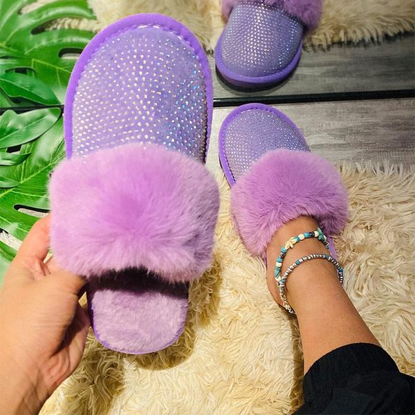 

women slippers crystal bling women's flat shoes fashion indoor home ladies short plush comfortable female footwear keep warm, Black