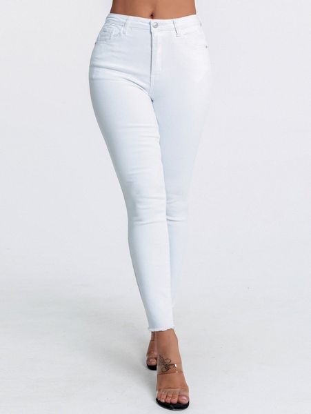 

curvy high stretch raw hem skinny jeans 43x5#, Blue