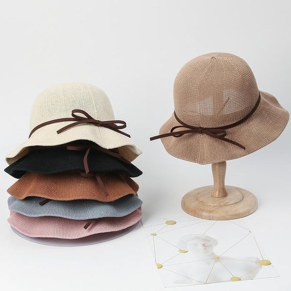 

wide brim hats japanese style women fisherman hat with pu band fashion summer girl short beach casual breathable cotton caps, Blue;gray