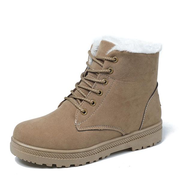 

boots 2021 platform flock fur snow lace up thick plush booties solid color winter footwear women shoes female combat ankle, Black