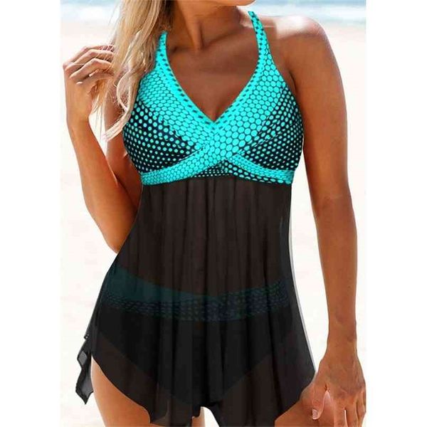 Costumi da bagno Abito sexy Donna Taglie forti Set Tankini Abbigliamento da spiaggia vintage Costumi da bagno Gonna femminile Abito con scollo all'americana 210625