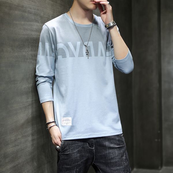 

men's spring sweater trend 2021 t-shirt pullover round ne casual versatile youth long sve coat men, Black