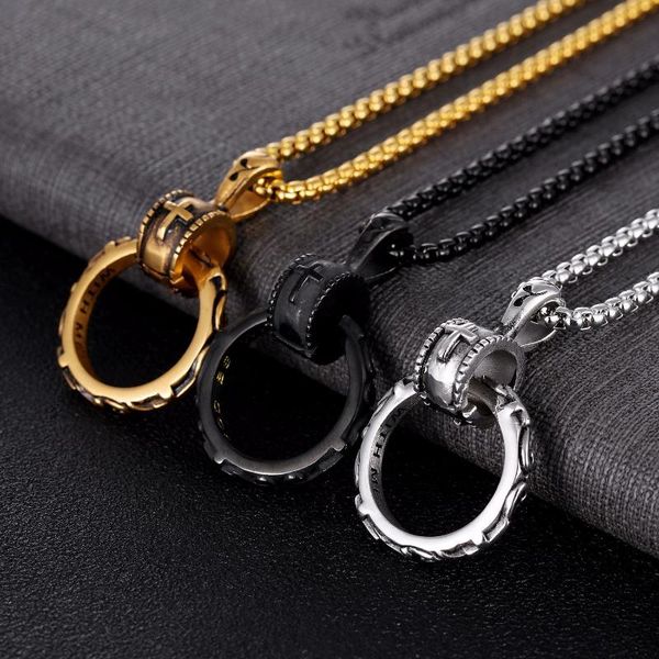 

pendant necklaces christian eternal life circle cross god men's necklace stainless steel gold black silver color religious male jewelry