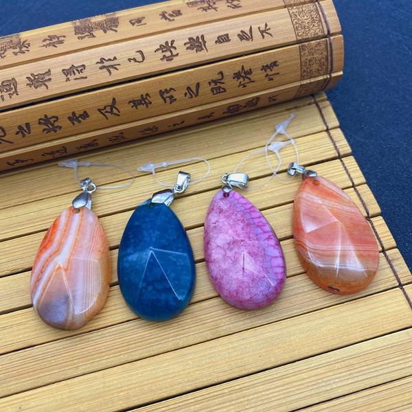 

charms natural stone pendant agate multicolor cut face drop-shaped orange pink suitable for diy making exquisite earrings jewelry, Bronze;silver