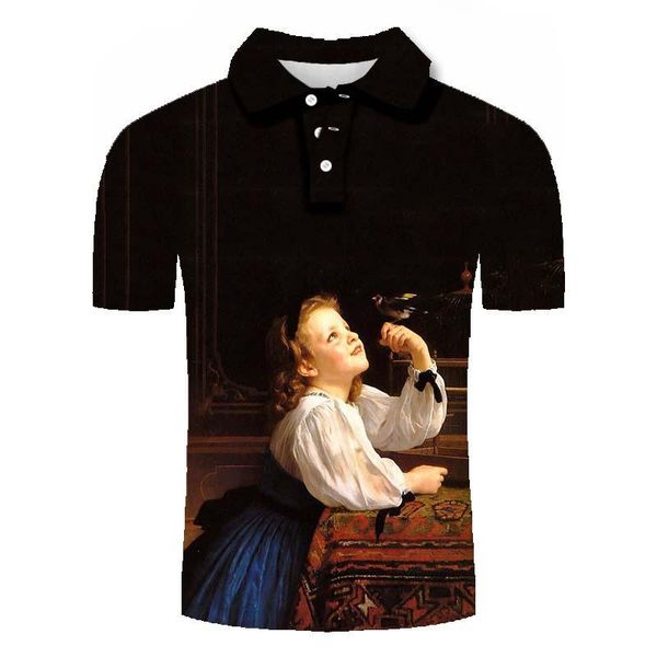 

men's polos shirt plus size 2021 summer art world famous painting 3d printing quick-drying lapel men, White;black