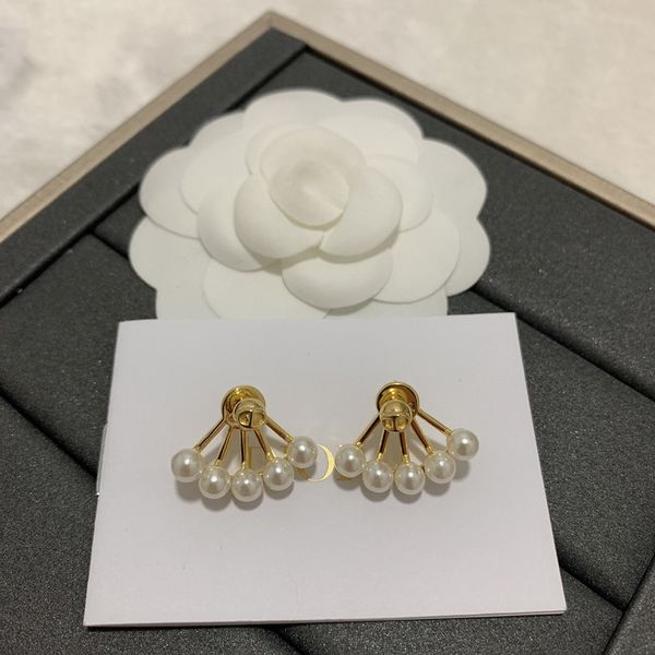

d jiadijia cd letter pearl fan earrings for women, Golden