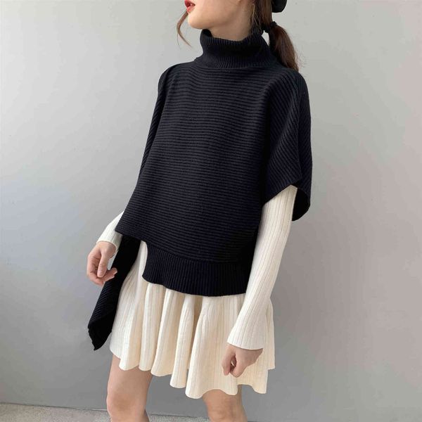 

women's sweaters winter and pullovers irregular split kint solid loose cool pull femme ipcm, White;black