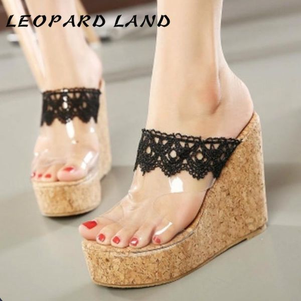 

summer fashion bohemian sponge bottom lace fish mouth shoes wedge heel platform high casual women sandals, Black