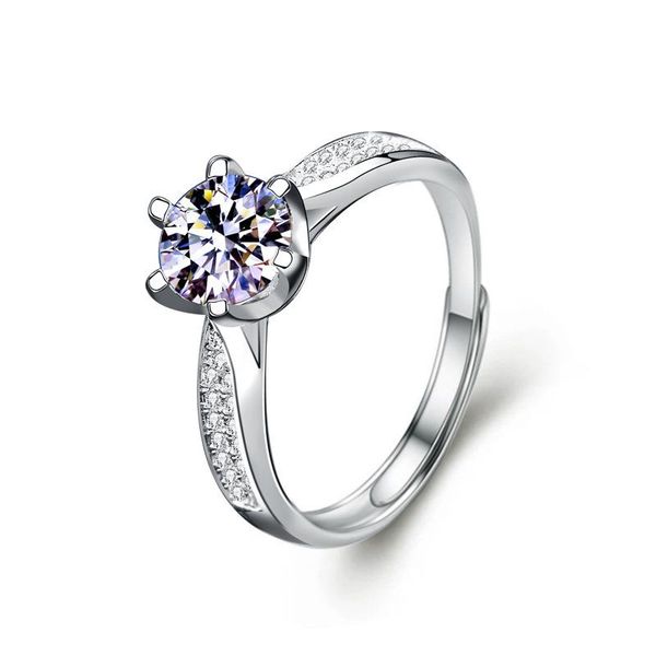 

round silver moissanite ring 1ct d vvs luxury weding for women cluster rings, Golden;silver