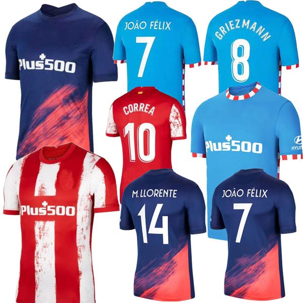 

atletico soccer jerseys 21 22 joão félix madrid 2021 2022 m. llorente koke suarez correa carrasco camiseta football shirts uniforms men + ki, Black;yellow