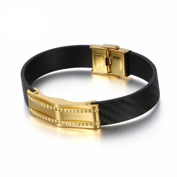 

tennis haolynjoy 22.5cm stainless steel gold geometric charm bracelet men's rope chain leather male retro jewelry accessory, Golden;silver