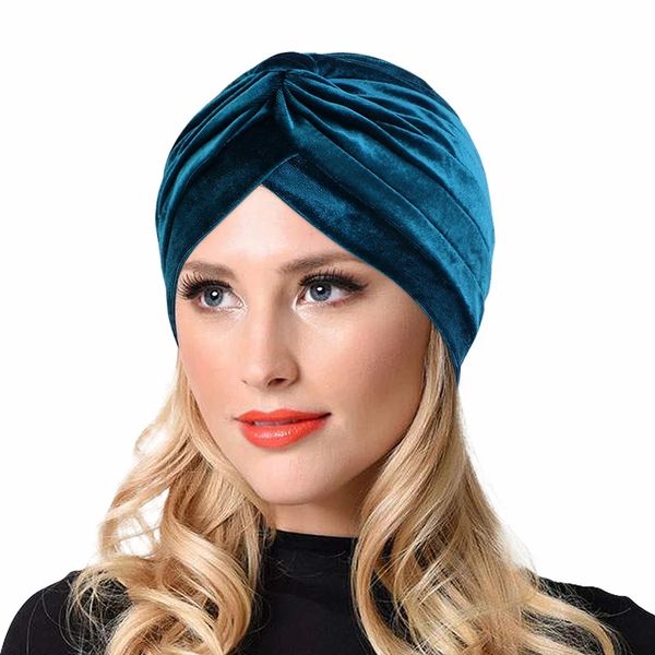 Velvet muçulmano estiramento mulheres indianas turbante chapéu chemo cancer bonés beanie caps headwear cabeça envoltório de cabelo capa capa lenço bonnet caps