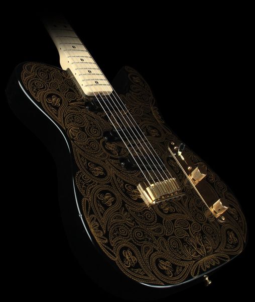 Rare Artist Series James Burton Preto Ouro Paisley Guitarra Elétrica Maple Neck Fingerboard SSS Captadores Hardware Dourado