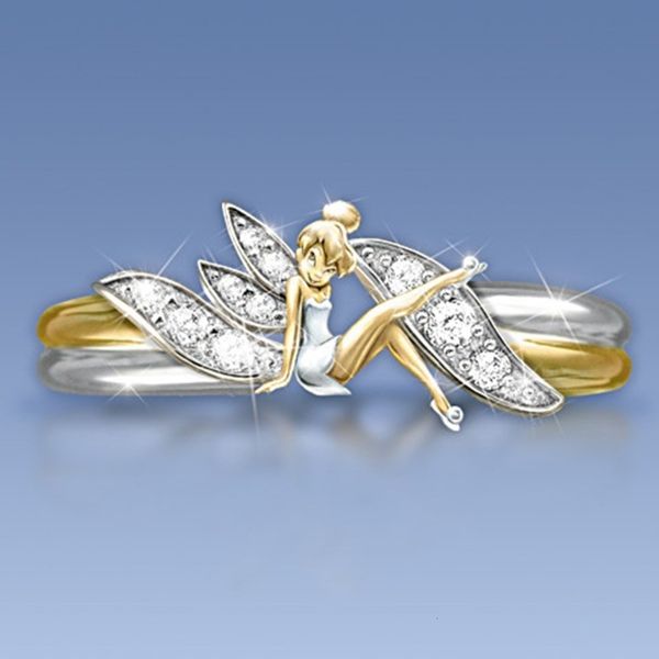 

lovely elf angel female separation flower fairy two color ring, Black