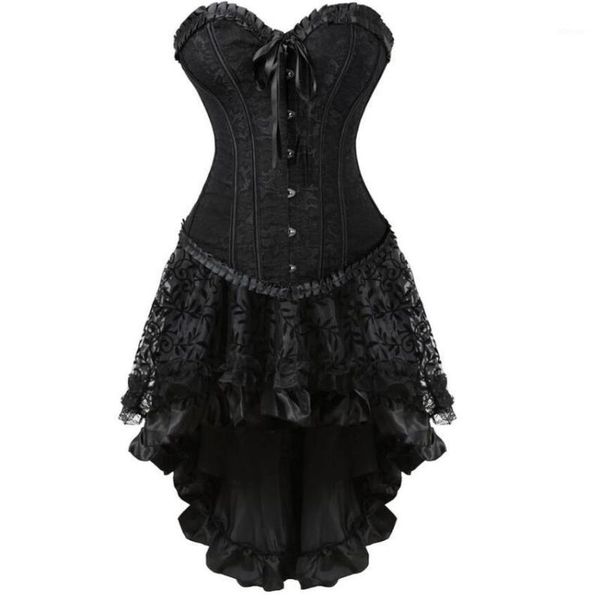 

bustiers & corsets corselet for women plus size overbust burlesque corset and skirt set floral lace up dress gothic gowns costume, Black;white