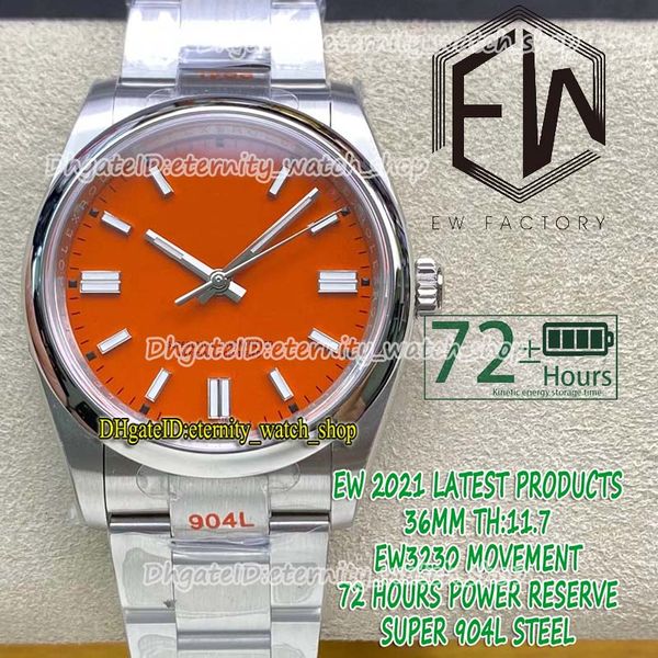 Amantes da eternidade assistiam a versão superior EWF 36mm Th: 11.7mm 126000 EW3230 Mecânica automática Coral Red Dial Lady Watch Polido Bezel 904L Caso de aço e pulseira 70007